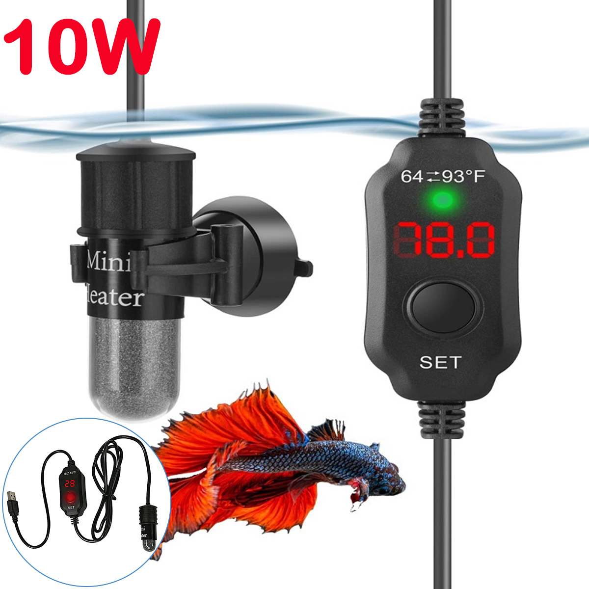 10W Adjustable Aquarium Heater - Fish Tank Heater recension och pris